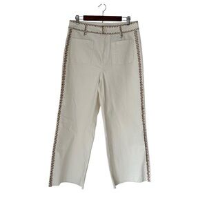 Oat New York Jeans White Wide Leg with Brown Stitching